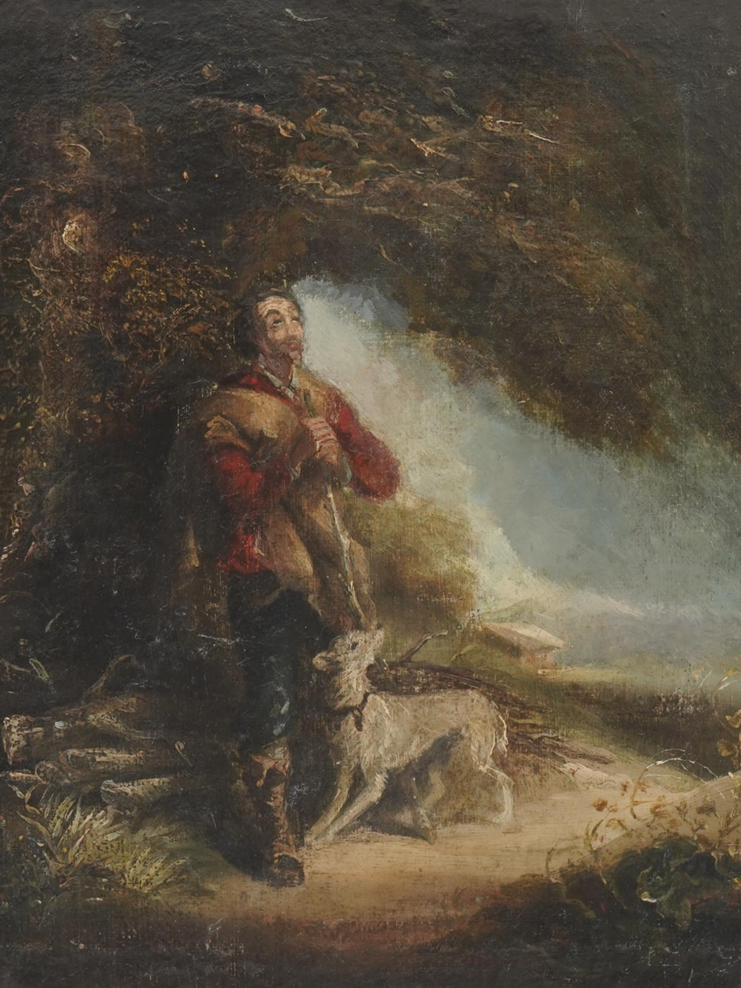 AFTER GAINSBOROUGH OIL PAINTING OF A MAN WITH DOG PIC-1